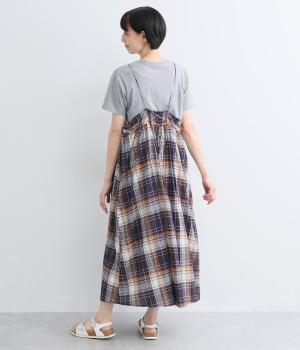 コットンチェック　ボリュームキャミワンピース(ネイビー-F)