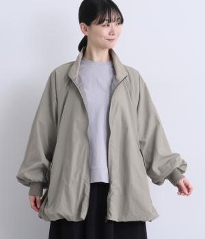 しわナイロンミドル丈バルーンコート(ベージュ-F)