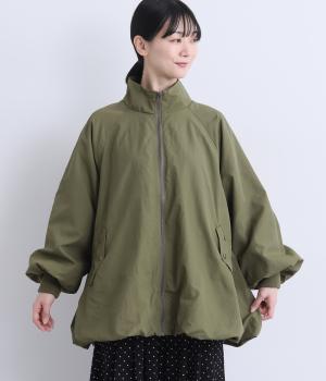 しわナイロンミドル丈バルーンコート(カーキ-F)