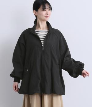 しわナイロンミドル丈バルーンコート(ブラック-F)