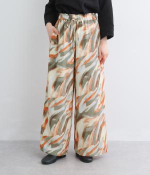 ペイントプリント柄イージーパンツ(オレンジ-F)
