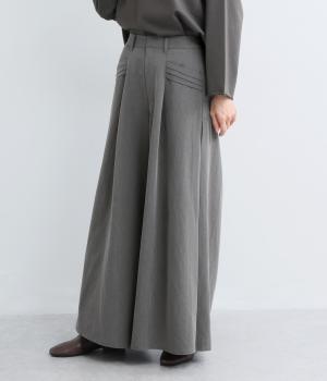 ツイルストレッチ　サイドボックスワイドパンツ（グレー・F）