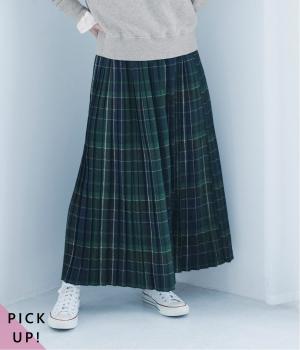 起毛チェックプリーツスカート（グリーン・F）