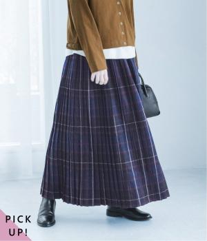 起毛チェックプリーツスカート（ネイビー・F）