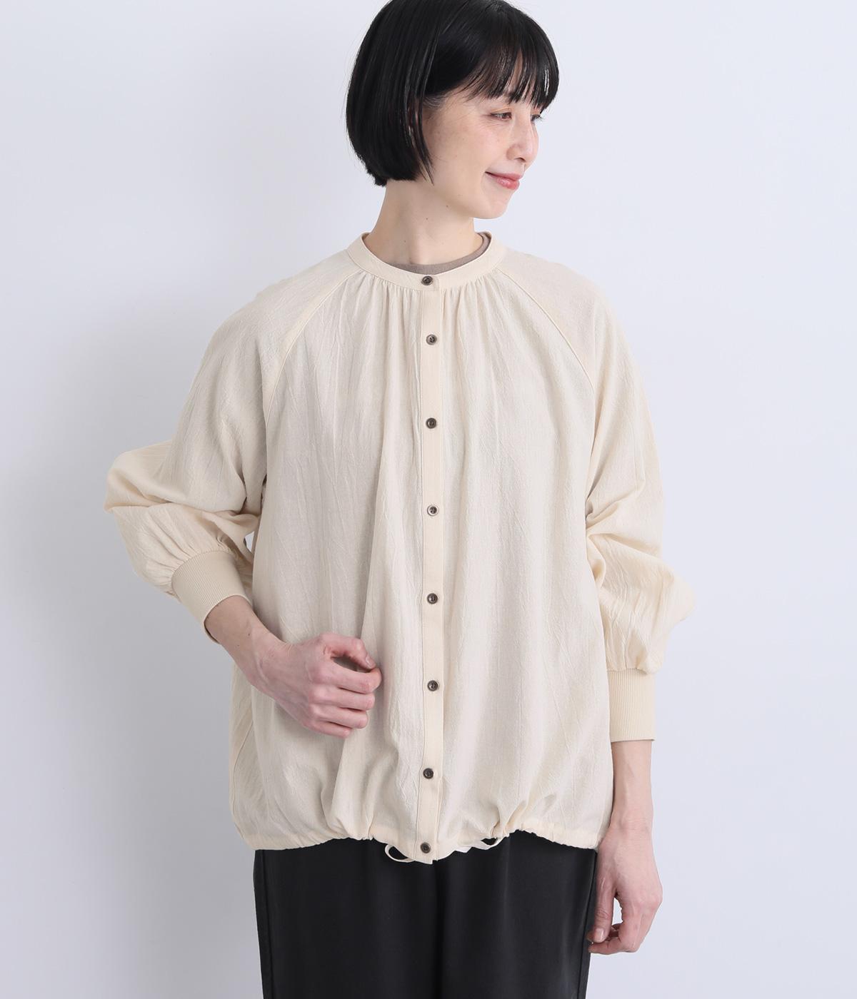 ウォッシュコットン袖リブカーディガン(アイボリー-F)