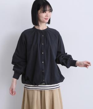 ウォッシュコットン袖リブカーディガン(ネイビー-F)