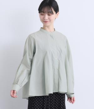 コットンナイロンシアー前後切替フレアブラウス