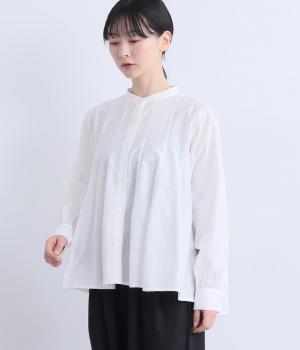 コットンナイロンシアー前後切替フレアブラウス(オフ-F)