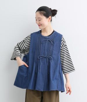デニムタックノースリーブブラウス(ネイビー-F)