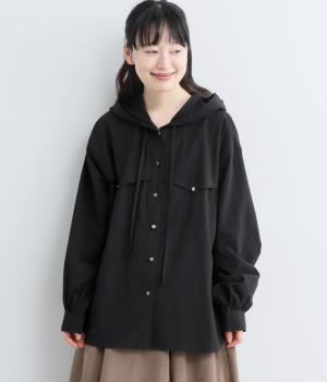 しわボイルフード付き釦ヨークシャツ（クロ・F）