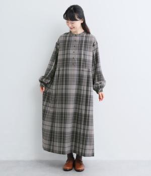 起毛チェックプリーツワンピース（グレー・F）
