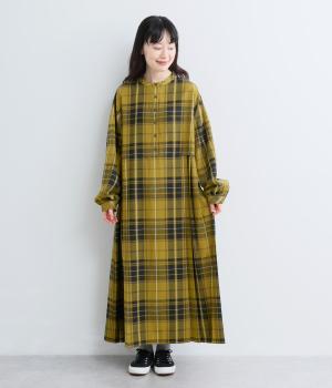起毛チェックプリーツワンピース（イエロー・F）