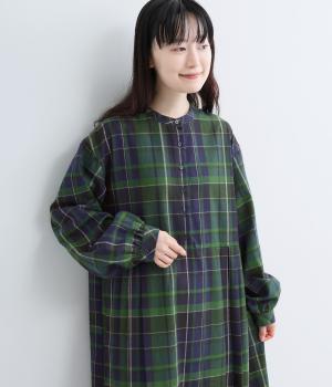 起毛チェックプリーツワンピース（グリーン・F）