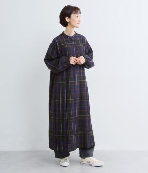 起毛チェックプリーツワンピース（ネイビー・F）