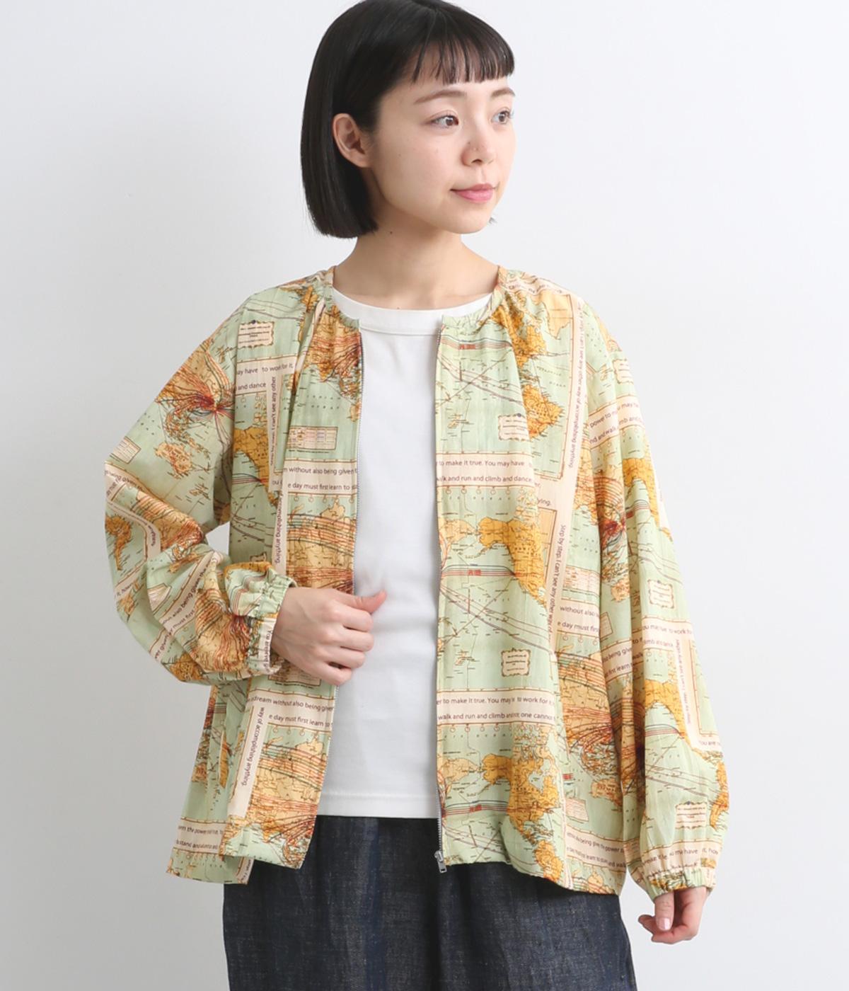 コットンモダールZipブルゾン(マップ柄-F)