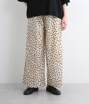 VOILドットプリントワイドパンツ(ベージュ-ONESIZE)