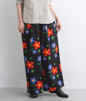 コットンモダールワイドパンツ(花柄-F)