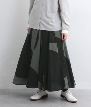 シーチング大柄ドットプリントサーキュラースカート(チャコール×ブラック-F)