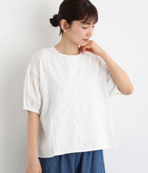 コードコットン×レースプルオーバー(ホワイト-ONESIZE)