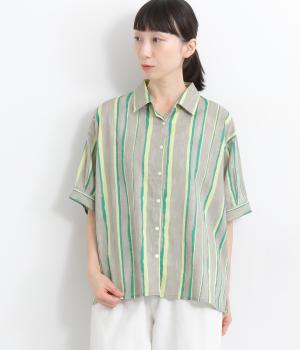 コードコットンストライププリント半袖シャツ(グレー-ONESIZE)