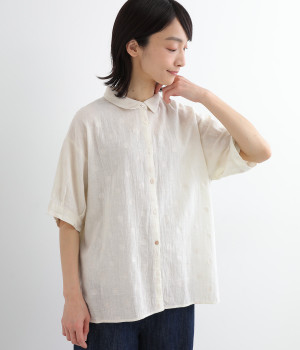 コットンリネンドットプリント半袖シャツ(ホワイト-ONESIZE)