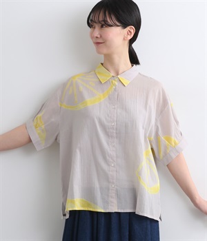 ボイルレモンプリント半袖シャツ(グレー×イエロー-ONESIZE)