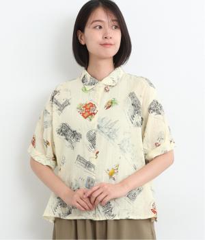 コットンリネンアロハプリント5分袖シャツ(ナチュラル-ONESIZE)