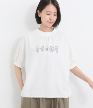 シャリシャリオックスリブクルー刺繍Ｔシャツ(ホワイト-ONESIZE)