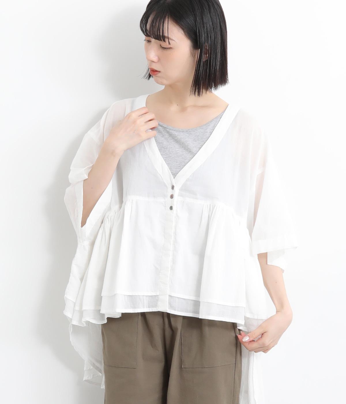 ボイルギャザーカーディガン(ホワイト-ONESIZE)