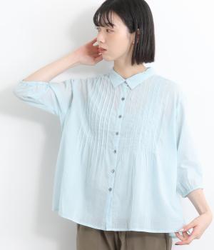 ボイルピンタック7分袖シャツ(サックス-ONESIZE)