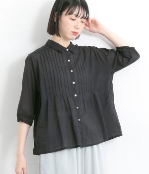 ボイルピンタック7分袖シャツ(ブラック-ONESIZE)