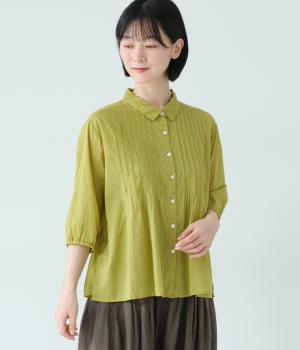 ボイルピンタック7分袖シャツ(マスタード-F)