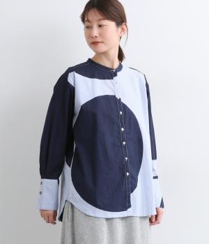 シーチング大柄ドットプリントスタンドシャツ