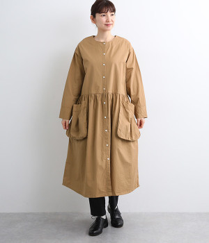 コットンツイルコートワンピース(ベージュ-ONESIZE)