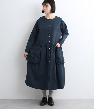 コットンツイルコートワンピース(ネイビー-ONESIZE)