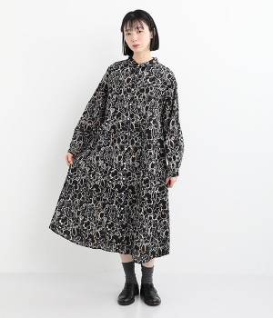 コードコットン花柄プリント切替ワンピース(ブラック-ONESIZE)