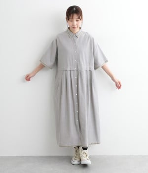 コットンセルビッチシャンブレー切替ワンピース(グレー-ONESIZE)