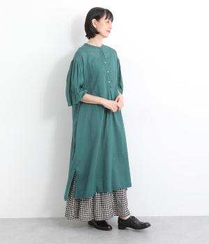 ボイルバルーンシャツワンピース7分袖(ブルーグリーン-ONESIZE)