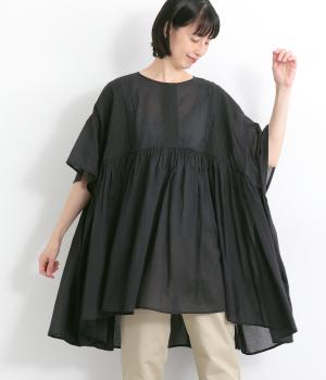 ボイルレースギャザーチュニック(ブラック-ONESIZE)