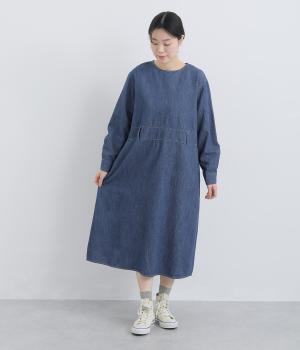 コットンリネンデニムワンピース(ブルー-F)