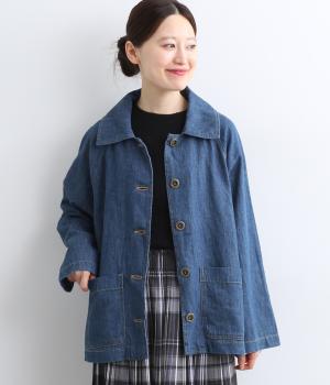 コットンリネンデニムジャケット(ブルー-F)