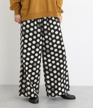 シーチングドットプリントワイドパンツ(ブラック-F)