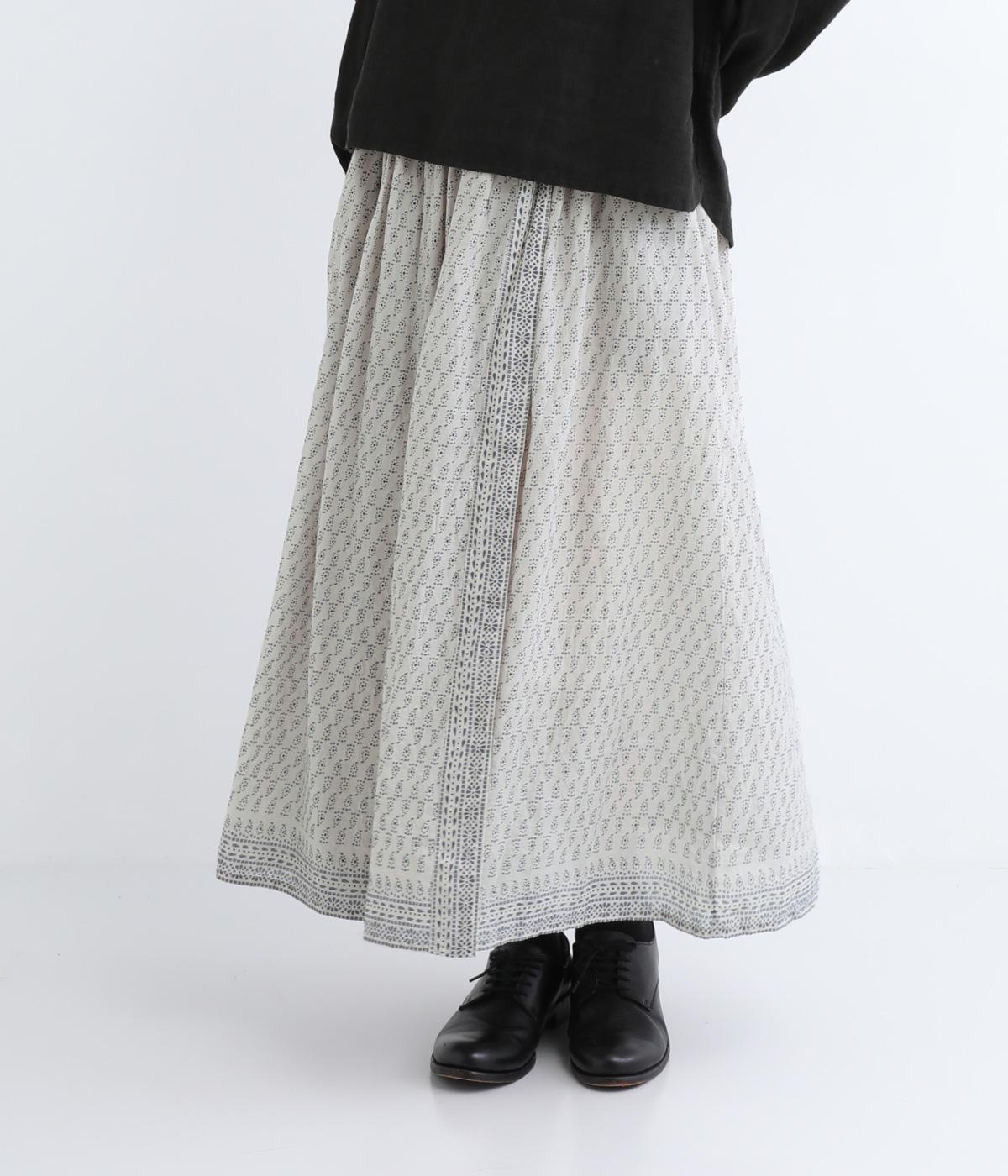 ブロックプリントラップスカート(グレー-F)