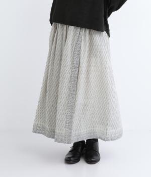 ブロックプリントラップスカート(グレー-F)