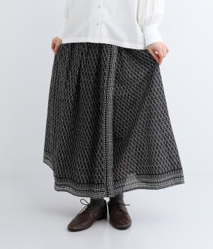 ブロックプリントラップスカート(ブラック-F)