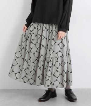 コードコットンカモメプリントランダムティアードスカート(グレー-F)