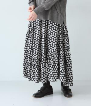 起毛ドットランダムティアードスカート(ブラック-F)