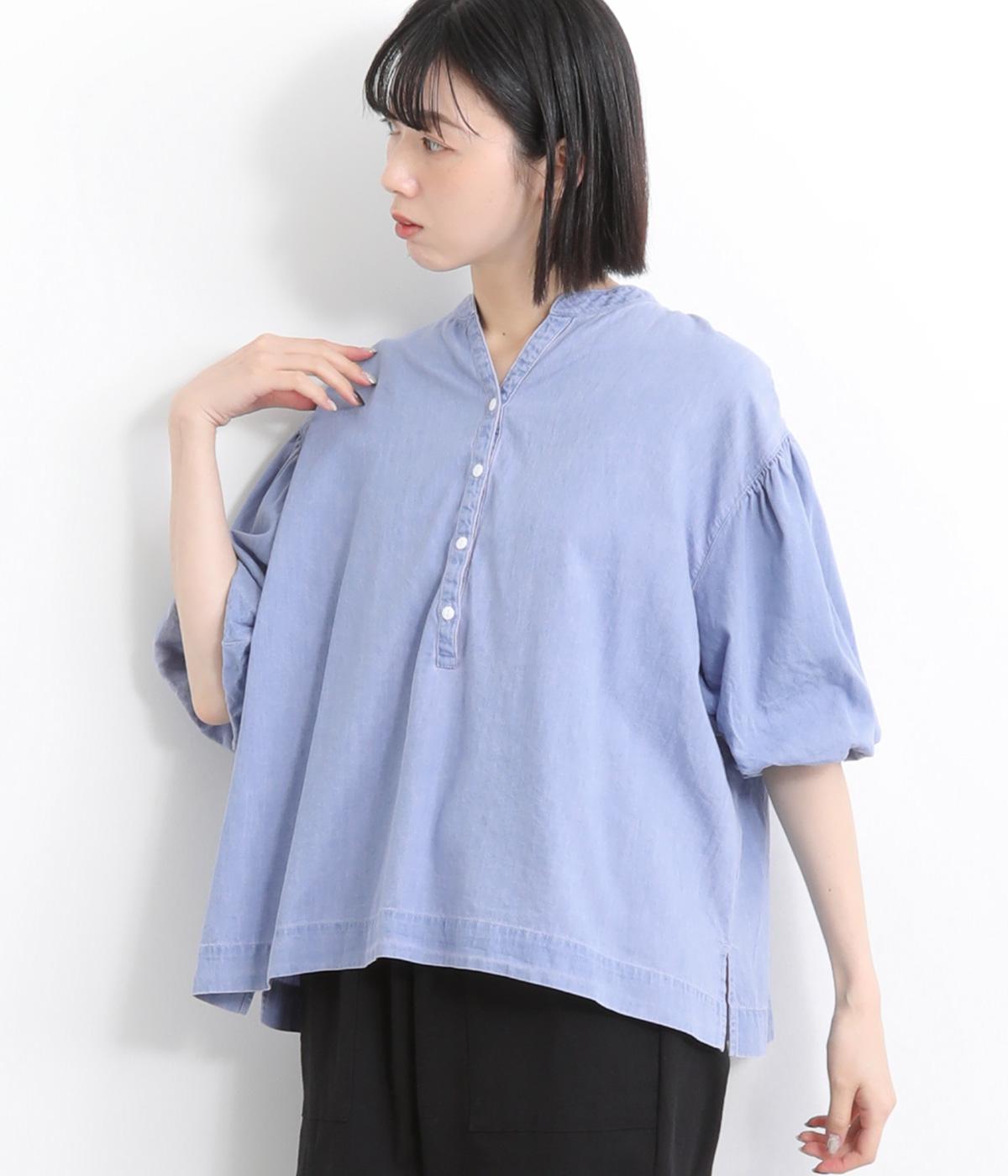 デニムバルーンシャツプルオーバー6分袖(サックス-F)