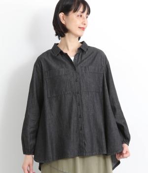 デニムギャザーシャツ(ブラック-F)