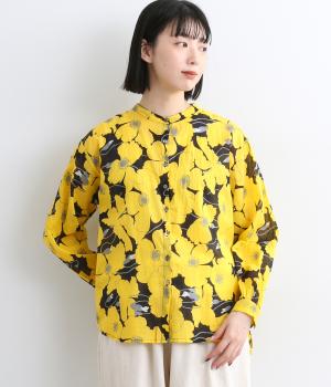 ボイル花柄プリント長袖シャツ(イエロー-F)